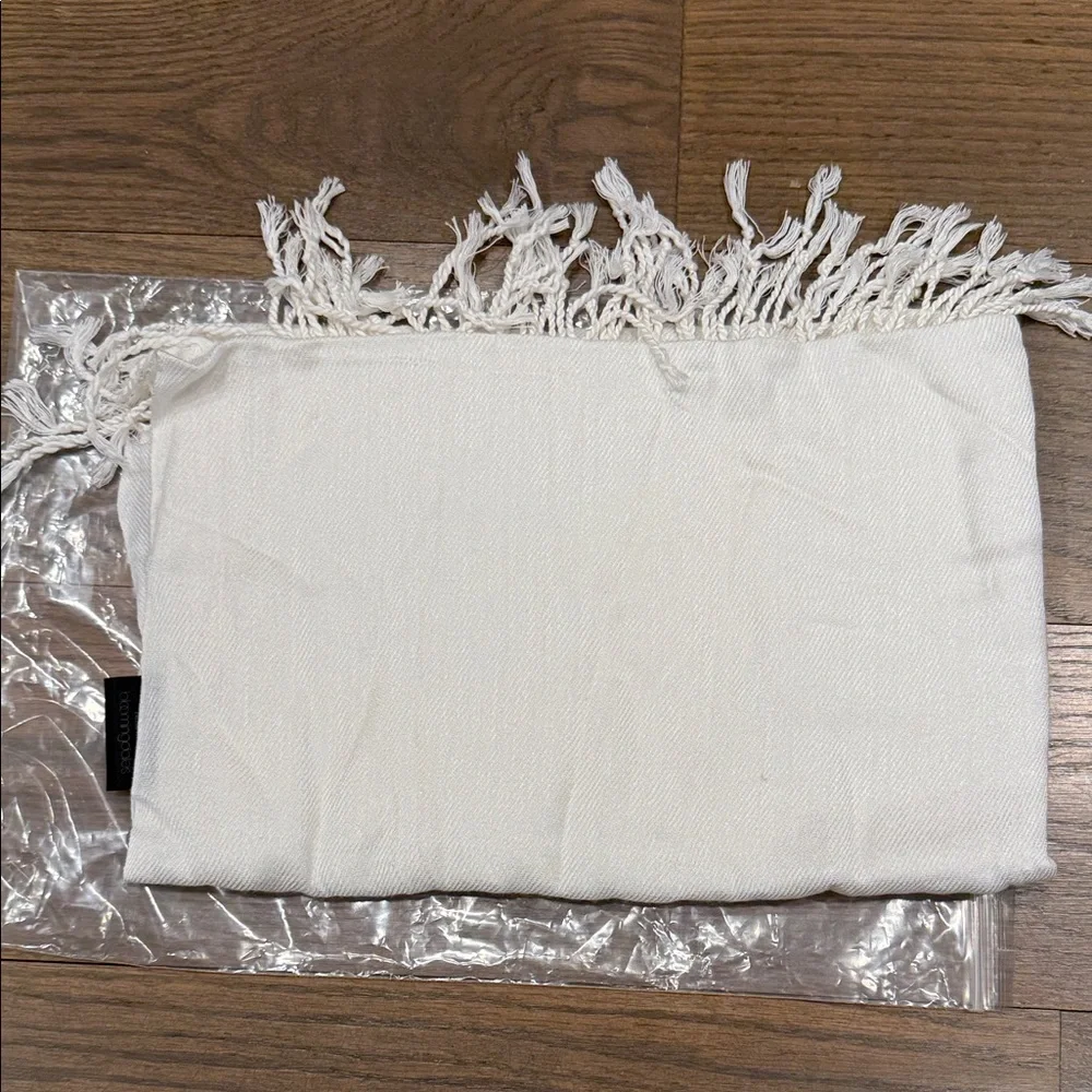 Fringed White Scarf or wrap